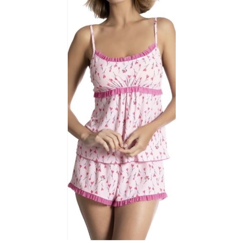 Secret Treasures Pink Cami Top & Shorts Sleep Set~Hearts/Lace